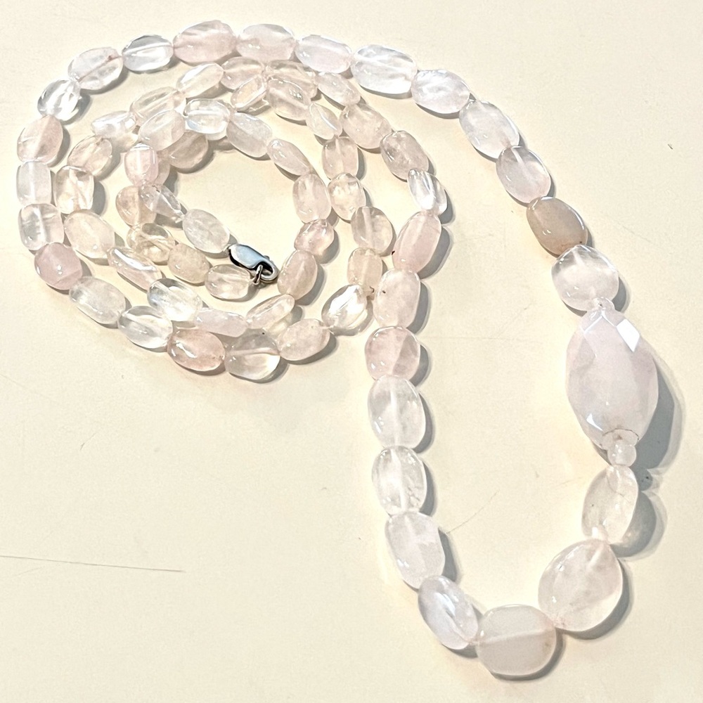 Vintage Genuine Pale Pink Rose Quartz Necklace